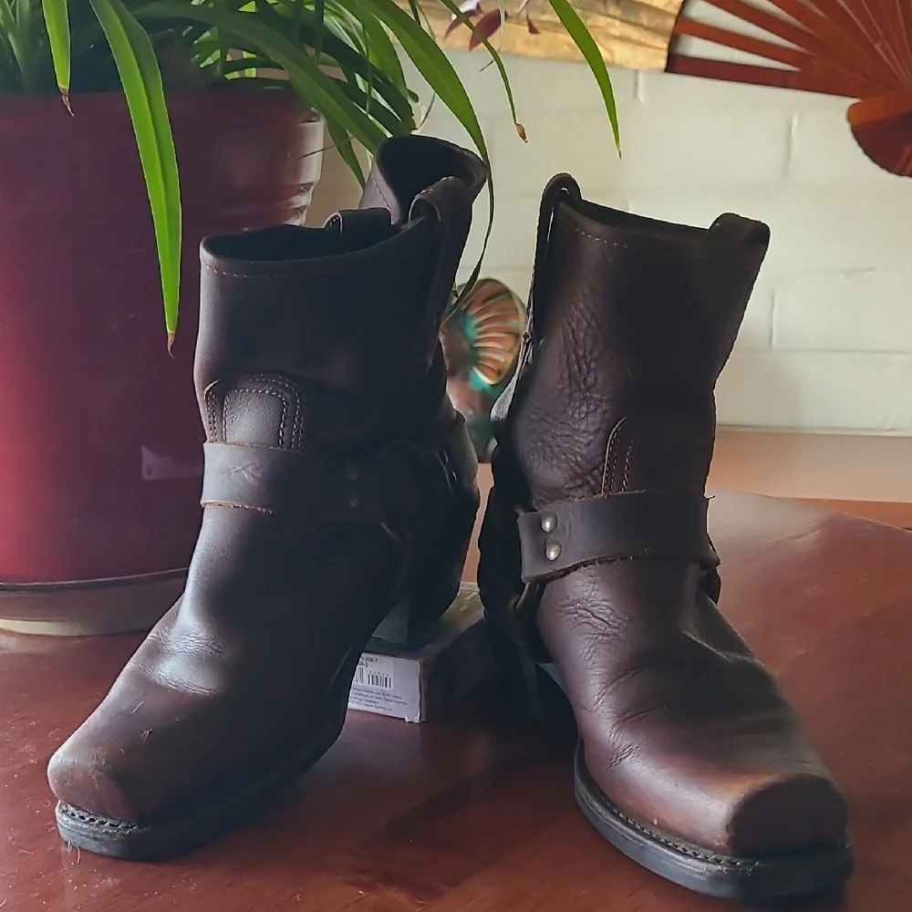 Frye Dark Brown Leather Moto Boots - Picture 4 of 13
